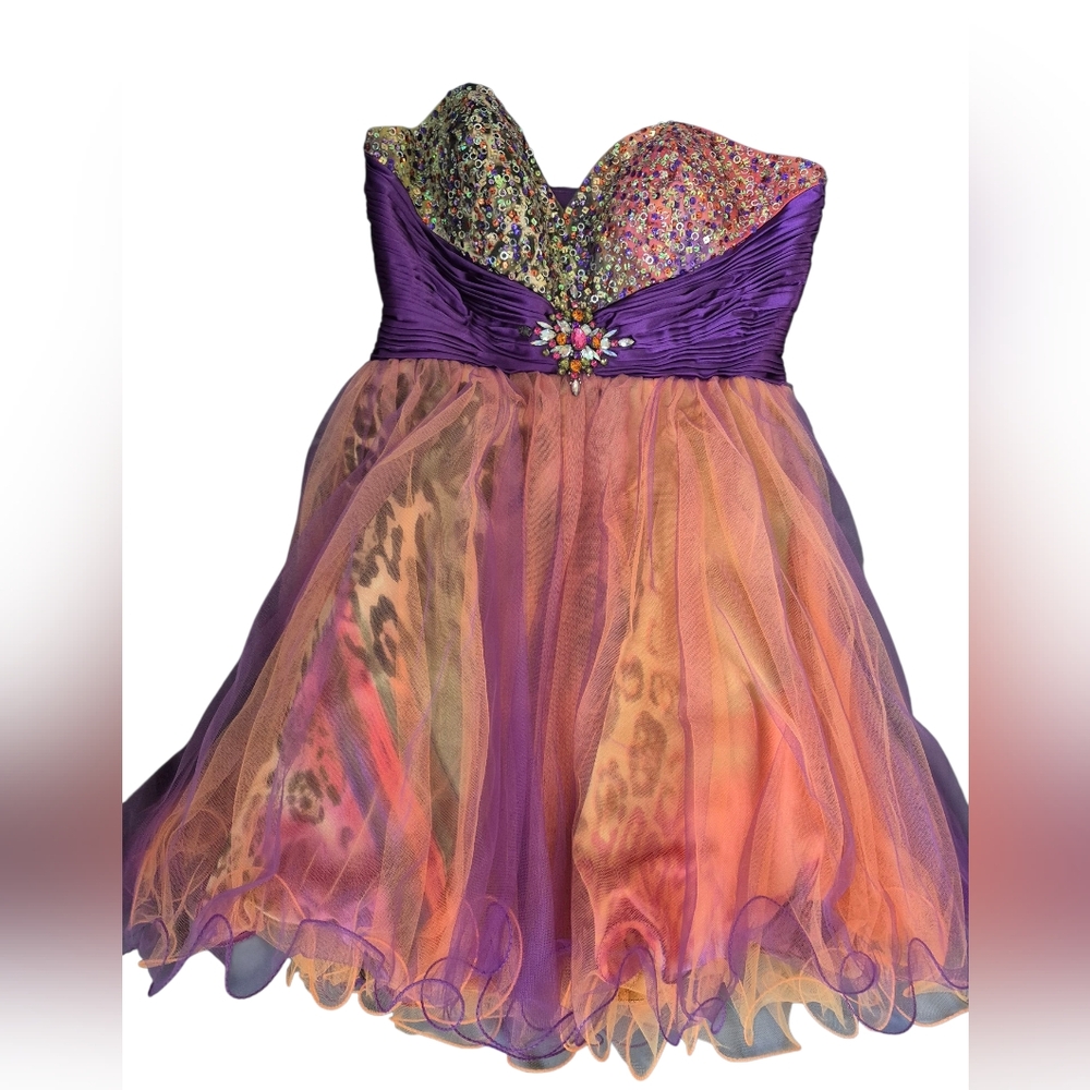 12 RIVA DESIGN Purple and Orange Strapless Dress - Picture 3 of 13